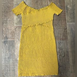 Mustard yellow skintight ruffle dress